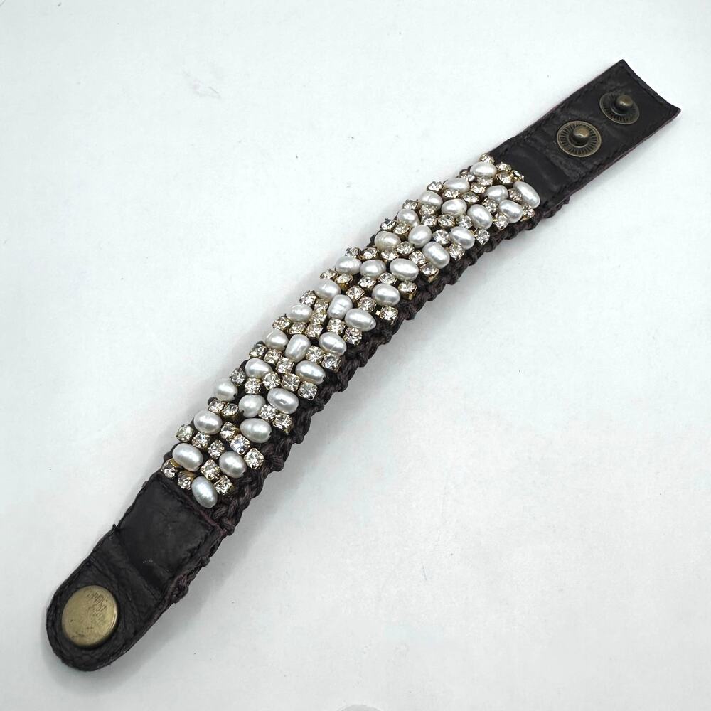 Rhinestone Faux Pearl Boho Brown Wrap Bracelet Bohemian Festival Jewelry